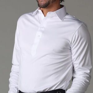 NWOT Collars & Co. White Semi-Spread Collar Long Sleeve Polo Small